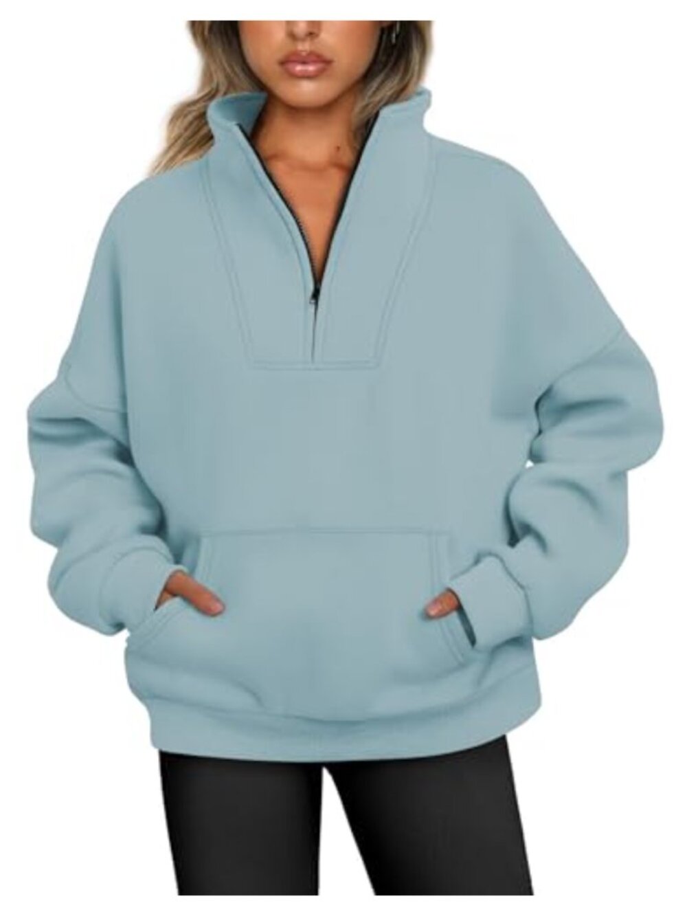 Women's Half Zip Pullover Sweatshirt Fleece Lined Oversized Long Sleeve